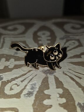 Black Cat Enamel Pin - Gold Trim